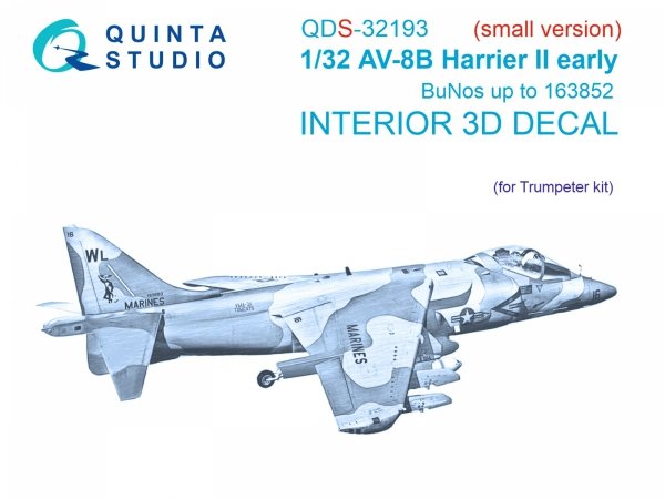 Quinta Studio QDS-32193 AV-8B Harrier II early 3D-Printed &amp; coloured Interior on decal paper (Trumpeter) (small) 1/32