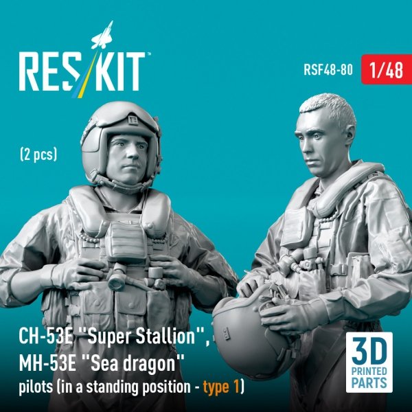 RESKIT RSF48-0080 CH-53E &quot;Super Stallion&quot;, MH-53E &quot;Sea dragon&quot; pilots (in a standing position - type 1) (2 pcs) (3D Printed) 1/48