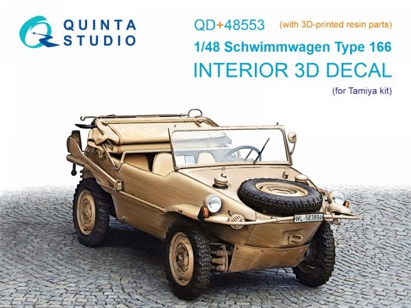 Quinta Studio QD+48553 Schwimmwagen type 166 3D-Printed &amp; coloured Interior on decal paper (Tamiya) (with 3D-printed resin parts) 1/48