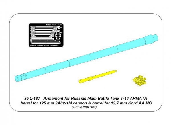 Aber 35 L-187 Armament for Russian Main Battle Tank T-14 ARMATA barrel for 125 mm 2A82-1M cannon &amp; barrel for 12,7 mm Kord AA MG 1/35