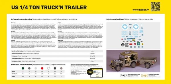 Heller 57105 STARTER KIT US 1/4 TON TRUCK 'N TRAILER 1/35