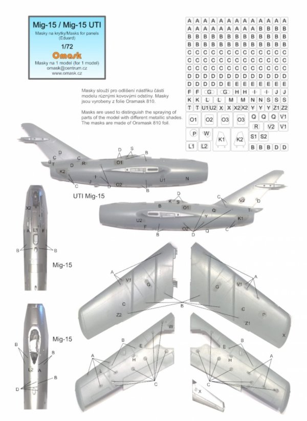 Omask 17009 Mig-15 / Mig-15 UTI masks for panels (for Eduard) 1/72