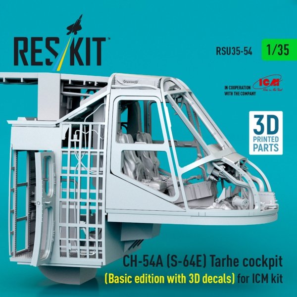 RESKIT RSU35-0054 CH-54A (S-64E) Tarhe cockpit (Basic edition with 3D decals) for ICM kit (3D Printed) (1/35)