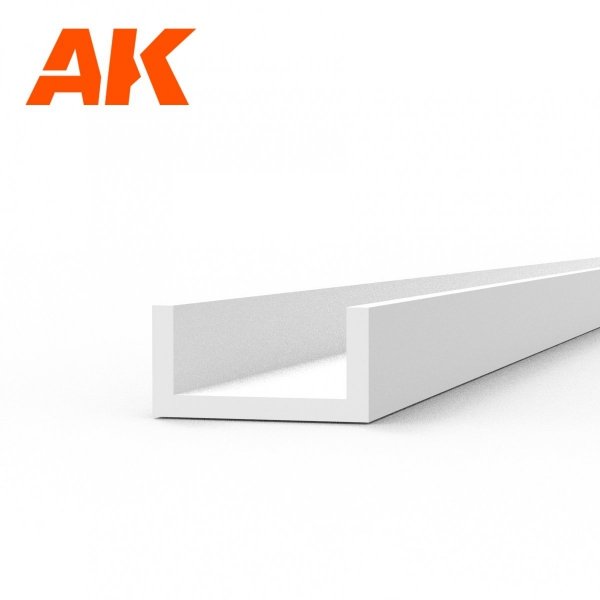 AK Interactive AK6555 CHANNEL 3.0 WIDTH X 350MM – STYRENE U CHANNEL – (4 UNITS)