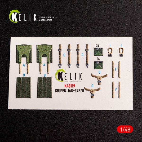 KELIK K48119 Jas-39 B/D - interior 3D decals for Zimi Model/KittyHawk kit 1/48
