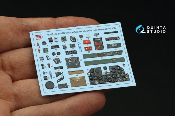 Quinta Studio QD32198 P-47D Thunderbolt Bubbletop Late 3D-Printed coloured Interior on decal paper (Hasegawa) 1/32