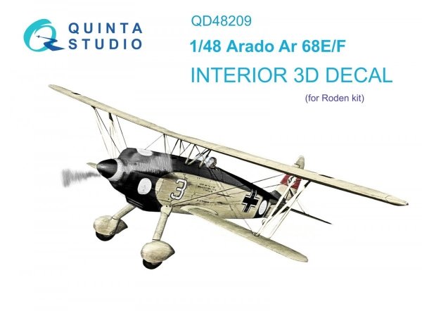 Quinta Studio QD48209 Arado Ar 68 E/F 3D-Printed &amp; coloured Interior on decal paper (Roden) 1/48