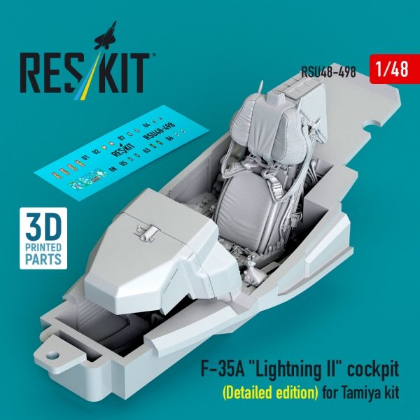 RESKIT RSU48-0498 F-35A "Lightning II" cockpit (Detailed edition) for Tamiya kit (3D Printed) (1/48)