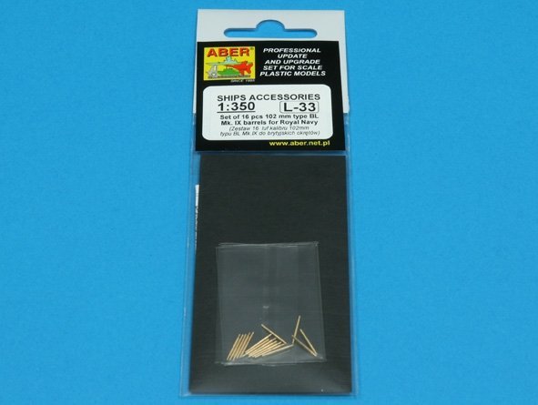 Aber 350L-33 Set of 16 pcs 102 mm type BL Mk.IX barrels for Royal Navy (1:350)