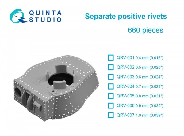 Quinta Studio QRV-006 Separate positive rivets, 0.9mm (0.035&quot;), 660 pcs