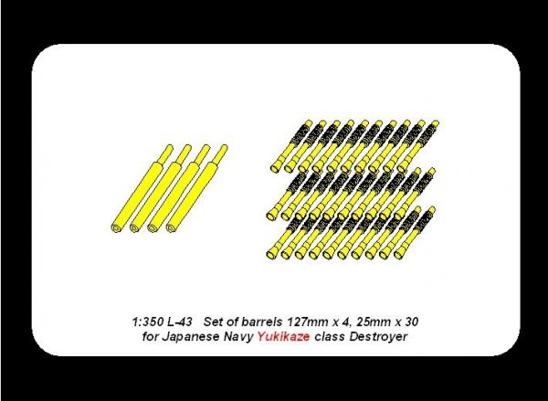 Aber 350L-43 Set of barrels 127mm x 4; 25mm x 30 for Japan Navy Yukikaze class Destroyer (1:350)