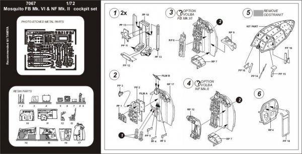 Aires 7067 MOSQUITO FB Mk.VI / NF Mk.II cockpit set 1/72 TAMIYA