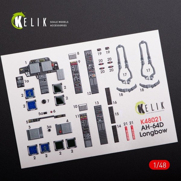 KELIK K48021 AH-64D &quot;APACHE LONGBOW&quot; INTERIOR 3D DECALS FOR HASEGAWA KIT 1/48