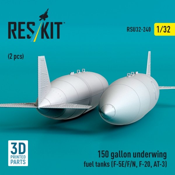 RESKIT RSU32-0240 150 gallon underwing fuel tanks (F-5E, F, N, F-20, AT-3) (2 pcs) (3D Printed) (1/32)