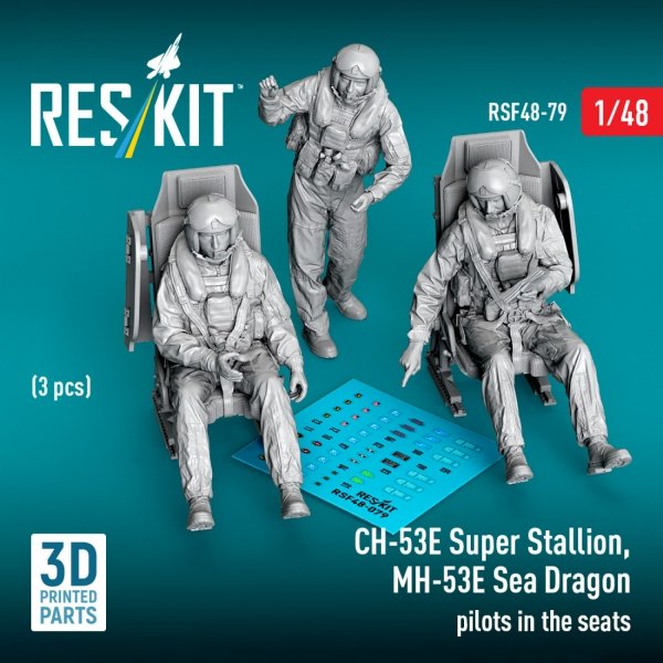 RESKIT RSF48-0079 CH-53E Super Stallion, MH-53E Sea Dragon pilots in the seats (3 pcs) (3D Printed) (1/48)
