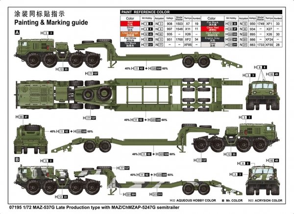 Trumpeter 07195 MAZ-537G Late production type with MAZ/ChMZAP-5247G semitrailer 1/72