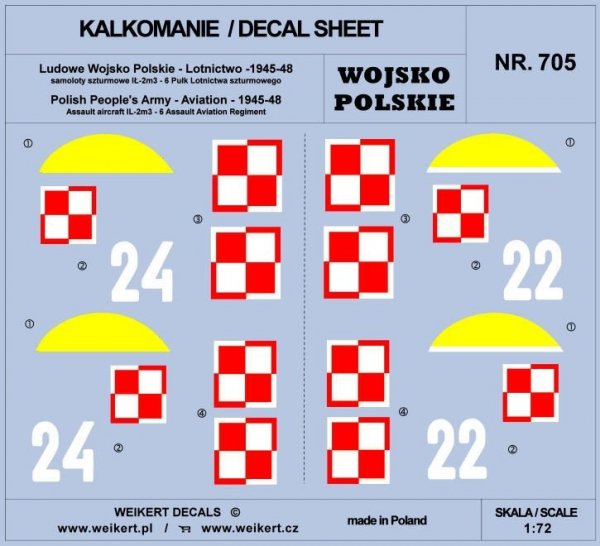 Weikert Decals DEC705 Wojsko Polskie - samoloty szturmowe Ił2M3 - 6 Pułk Lotnictwa Szturmowego 1/72