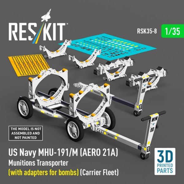 RESKIT RSK35-0008 US NAVY MHU-191/M (AERO 21A) Munitions Transporter (with adapters for bombs) (Carrier Fleet) (3D Printed model kit) 1/35