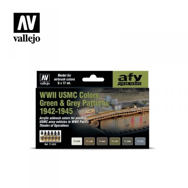 Vallejo 71623 WWII USMC Colors Green &amp; Grey Patterns 1942-1945 6x17ml