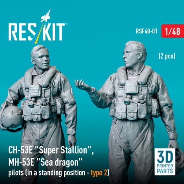 RESKIT RSF48-0081 CH-53E &quot;Super Stallion&quot;, MH-53E &quot;Sea dragon&quot; pilots (in a standing position - type 2) (2 pcs) (3D Printed) 1/48