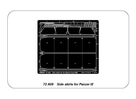 Aber 72A09 Osłony boczne do PzKpfw III / Side skirts for PzKpfw III 1/72