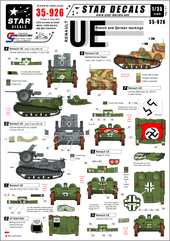 Star Decals 35-926 Renault UE 1/35
