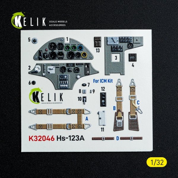 Kelik K32046 Hs-123A-1 - interior 3D decals for ICM kit 1/32