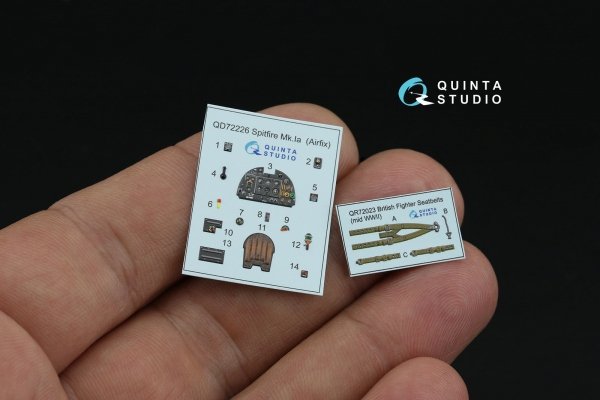 Quinta Studio QD72226 Spitfire Mk.Iа 3D-Printed &amp; coloured Interior on decal paper (Airfix) 1/72
