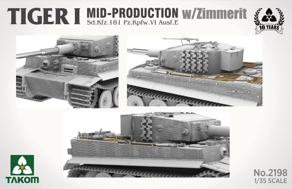  Takom 2198 Tiger I Mid-Production w/Zimmerit Sd.Kfz. 181 Pz.Kpfw. VI Ausf. E 1/35