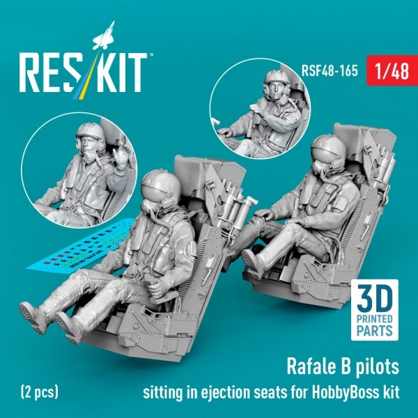 RESKIT RSF48-0165 Rafale B pilots sitting in ejection seats for HobbyBoss kit (2 pcs) (3D Printed) (1/48)