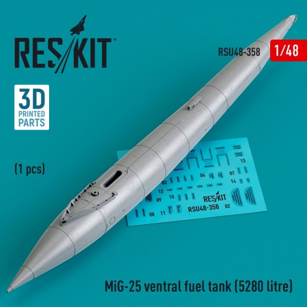 RESKIT RSU48-0358 MiG-25 ventral fuel tank (5280 litre) (3D printed) 1/48