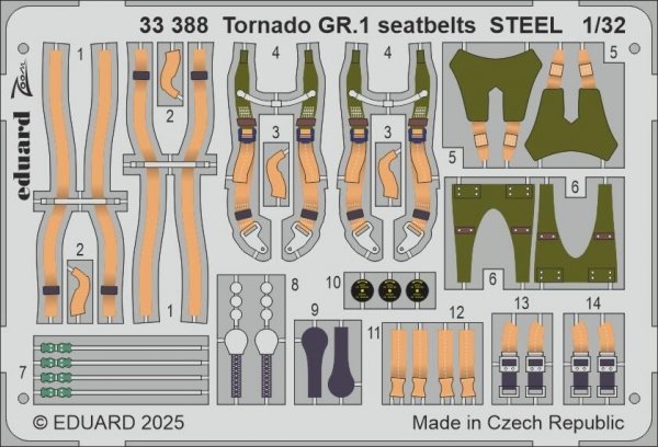 Eduard 33388 Tornado GR.1 seatbelts STEEL for ITALERI 1/32