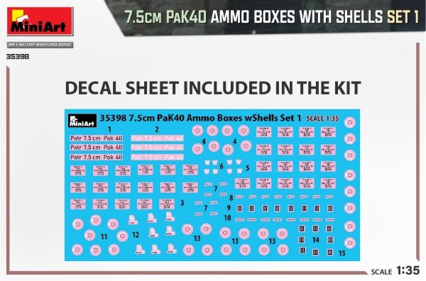 MiniArt 35398 7.5cm PaK40 AMMO BOXES WITH SHELLS SET 1 1/35