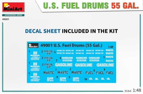 MiniArt 49001 U.S. FUEL DRUMS 55 GAL. 1/48