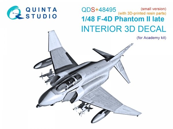 Quinta Studio QDS+48495 F-4D late Phantom II 3D-Printed &amp; coloured Interior on decal paper (Academy) (Small version) (with 3D-printed resin parts) 1/48