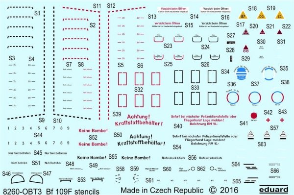 Eduard D48026 Bf 109F stencils 1/48 EDUARD