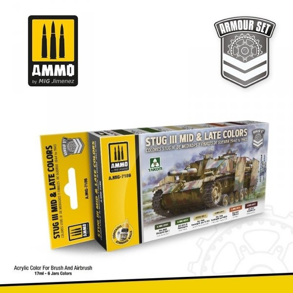 AMMO of Mig Jimenez 7186 ZESTAW: STUG III MID &amp; LATE COLORS 44-45 6x17ml