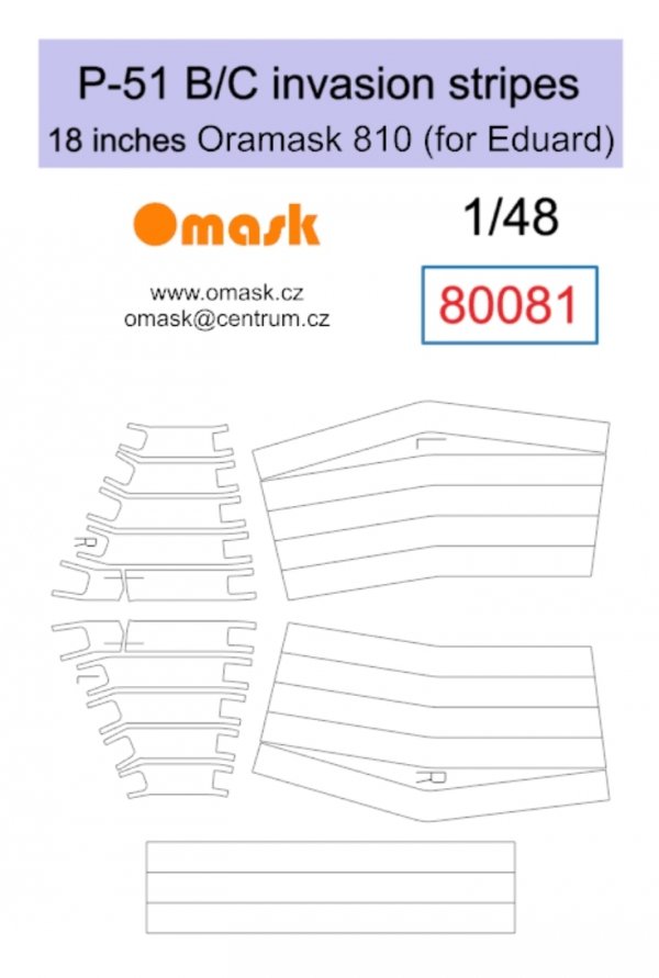 Omask 80081 P-51 B/C invasion stripes 18 inches - Oramask (for Eduard) 1/48