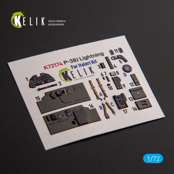Kelik K72174 Р-38J "Lightning" - interior 3D decals for Italeri/Academy kit (1/72)