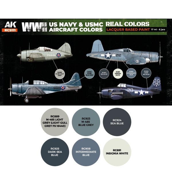 AK Interactive  RCS111 WWII US Navy &amp; USMC Aircraft Colors 6x17ml