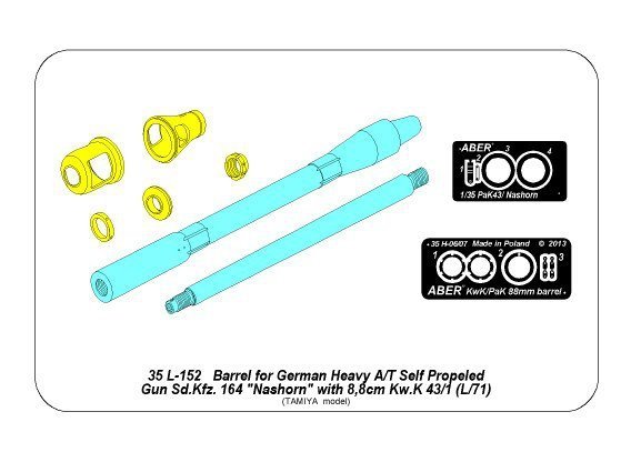 Aber 35L-152 Barrel for German A/T Self Propeled Gun Nashorn with 8,8cm Pak 43/1 L/71 (1:35)	