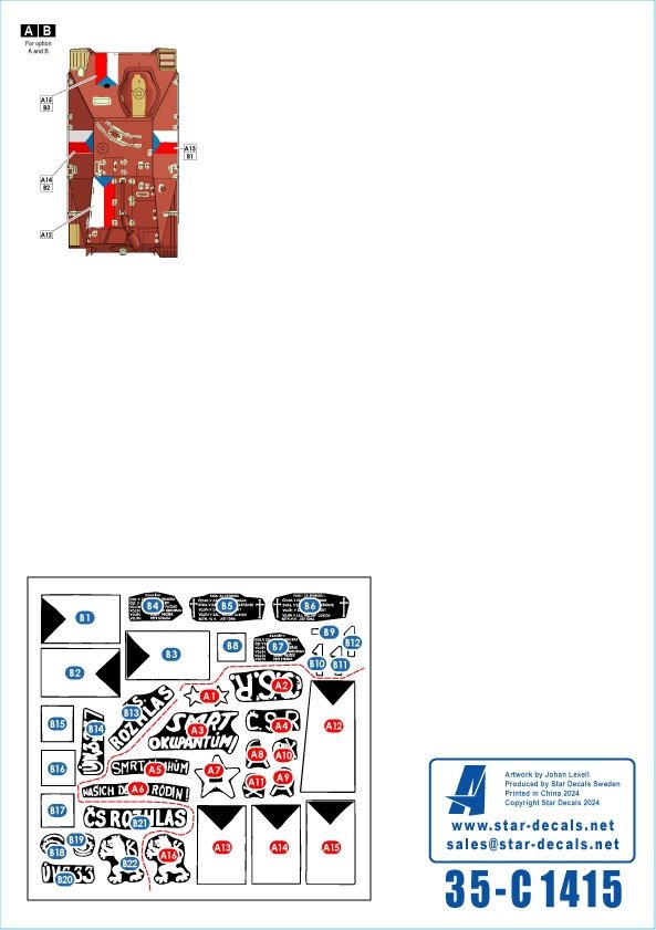 Star Decals 35-C1415 Hetzer - Jagdpanzer 38(t). The Prague Uprising 1945 # 2. The Prague Uprising was an attempt by the Czech recistance movement to liberate the city from the Germans in May 1945 1/35