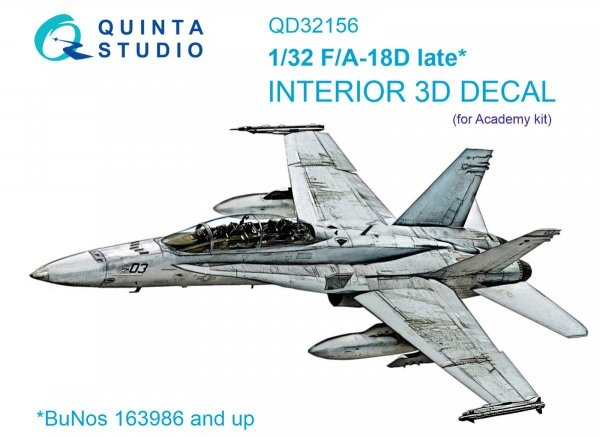 Quinta Studio QD32156 F/A-18D late 3D-Printed &amp; coloured Interior on decal paper (Academy) 1/32