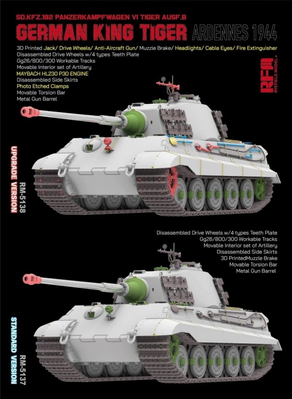 Rye Field Model 5137 German King Tiger Pz.Kpfw. VI Ausf. B Ardennes 1944 Standart Version 1/35