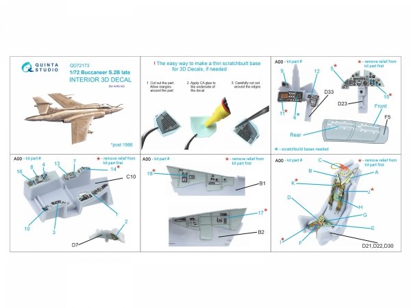 Quinta Studio QD72173 Blackburn Buccanneer S.2B Late 3D-Printed &amp; coloured Interior on decal paper (Airfix) 1/72