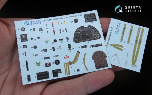 Quinta Studio QD32043 Spitfire Mk. II 3D-Printed &amp; coloured Interior on decal paper (for Revell kit) 1/32