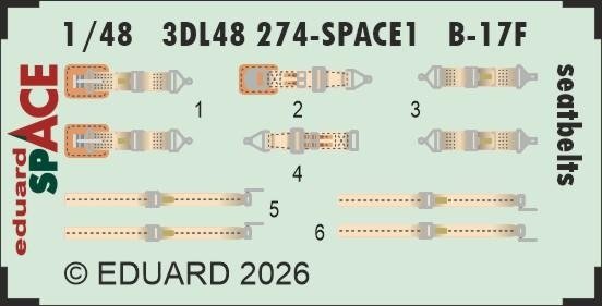 Eduard 3DL48274 Boeing B-17 F - Seatbelts Space Set (for Revell Kits) 1/48