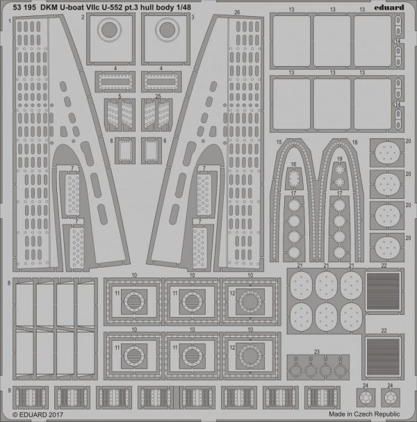 Eduard 53195 DKM U-boat VIIc U-552 pt.3 hull body TRUMPETER 1/48
