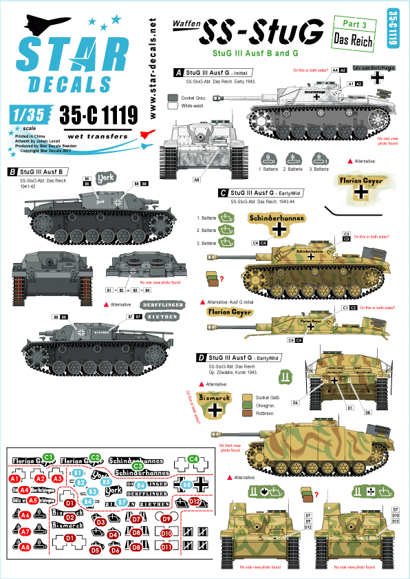 Star Decals 35-C1119 SS - StuG # 3. Das Reich 1/35