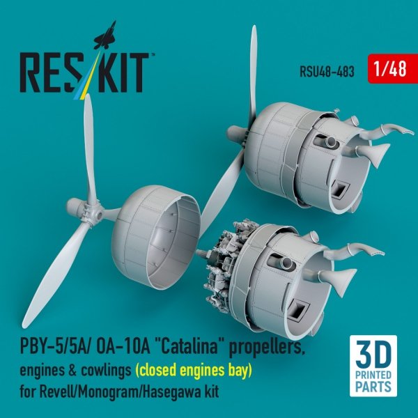RESKIT RSU48-0483 PBY-5/5A/ OA-10A "Catalina" propellers, engines &amp; cowlings (closed engines bay) for Revell/Monogram/Hasegawa kit (3D Printed) 1/48